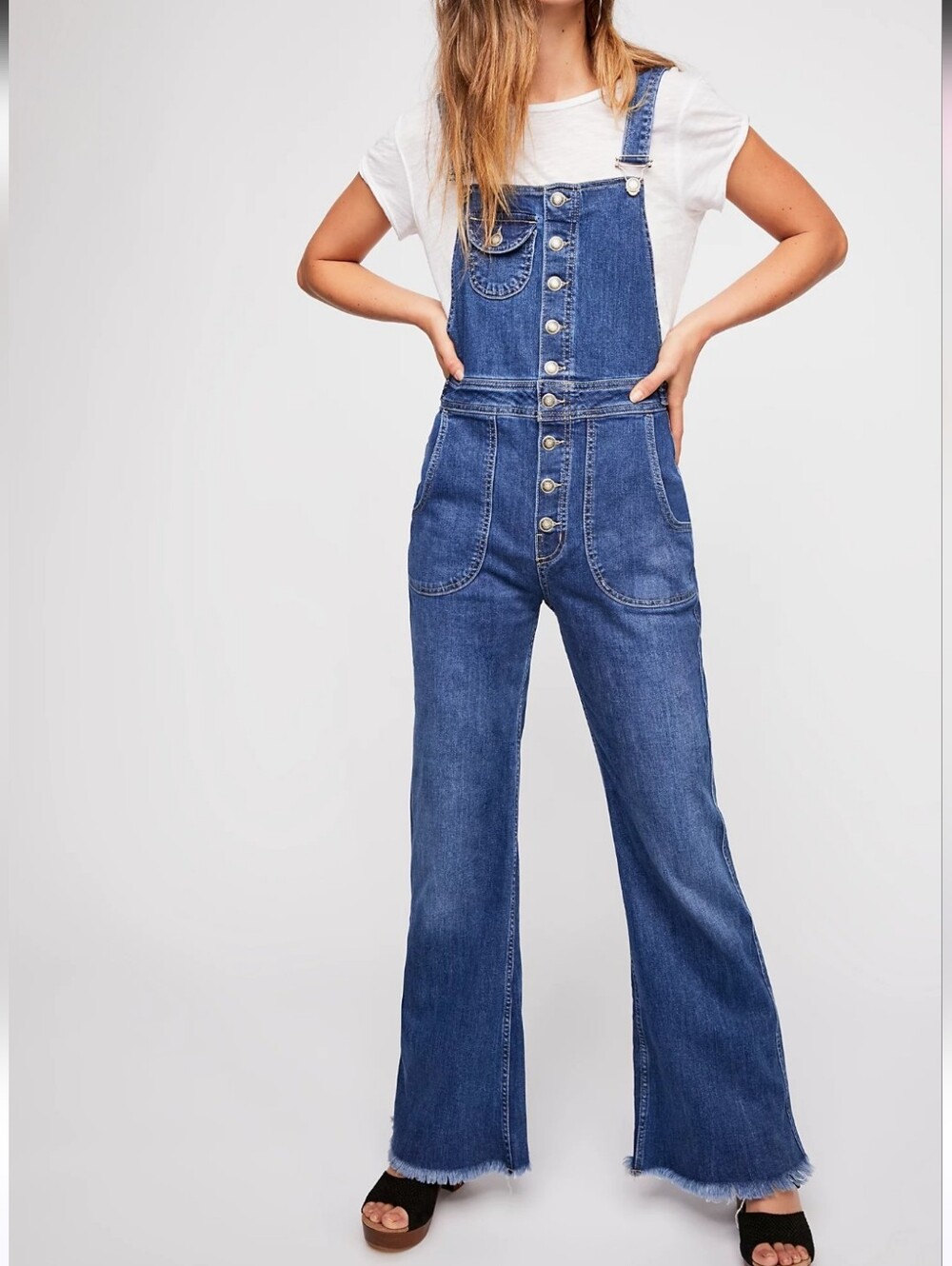 Free People Alvin Flared Overalls With Raw Hem